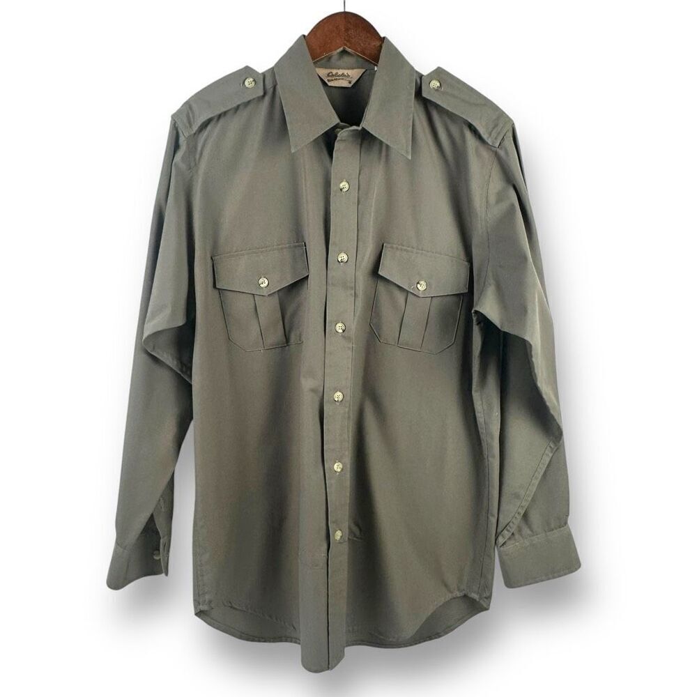 Cabela's Men's‎ L Long Sleeve Button Down Olive Green Pocket Front Camp Shirt